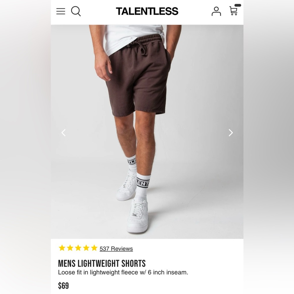 Talentless Lightweight Fleece Shorts Size XL 6” Inseam Coco Brown